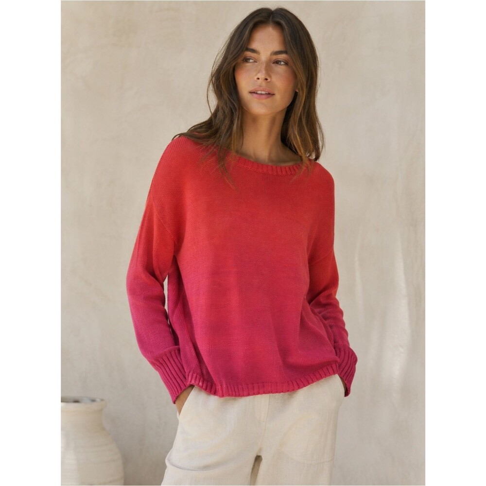 Peruvian Connection Women’s Ombre Orange Coral Pima Cotton Sweater Size XL